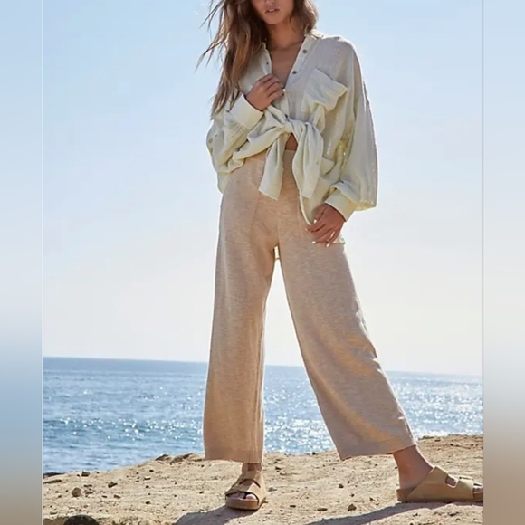 FP Beach Pants - FP Beach Pants Womens Small Beige Knit Wide Leg Lounge Pull On Free People